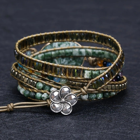 Vintage Handwoven Natural Stone Beaded Bracelet - Bohemian Charm, Each Amethyst Unique V1232-TRSSL001