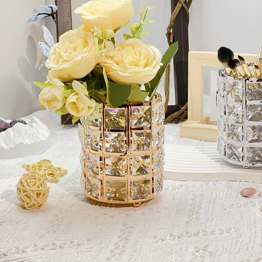 1 piece crystal pen holder, round creative desktop makeup brush storage box, polished cast iron metal art V1232-YXSNH002
