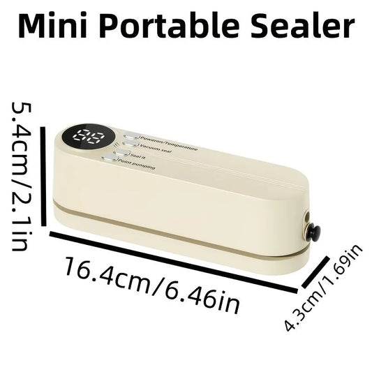 beige.USB Rechargeable Portable Vacuum Sealer, includes sealing bags and a rapid vacuum pump. Space-saving V1232-ZKJ003