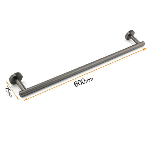 Gun Metal Stainless Steel 600mm Single Towel Rack Rail Holder Round Hanger Bar V1233-6900260GM
