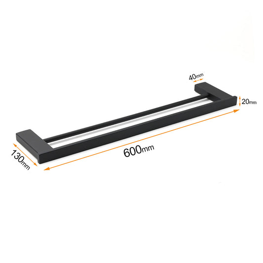 Matt Black Cubic Square 600mm Double Towel Rail Rack Hanger Holder Bar Wall Kit V1233-8700360BL