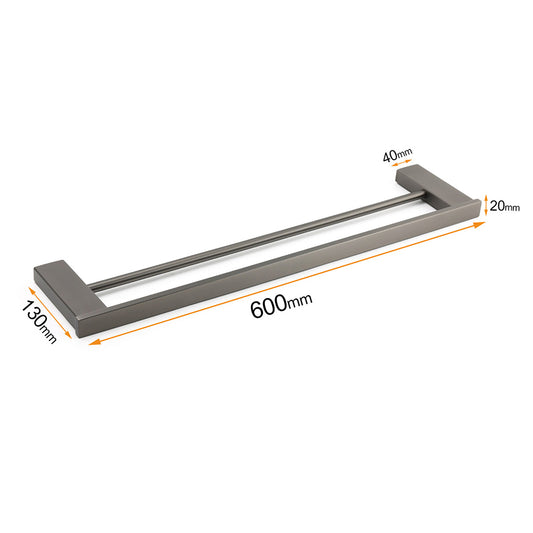 Gun Metal Grey Square Strong Towel Rail Rack 600mm Double Hanger Holder Bar Kit V1233-8700360GM