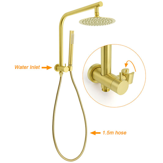 WELS Brushed Gold Round Twin Shower Head Set Diverter Wall Arm Metal Handheld With Mixer V1233-A703GSS019CBGKSR108GKCR201BG