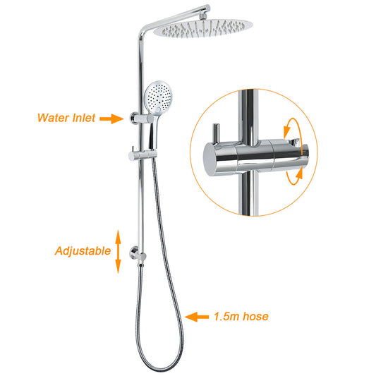 WELS Double Round Shower Head Handheld Sliding Rail Arm Chrome 12" Rainfall Set V1233-C4902B22HR003M4CKSR112