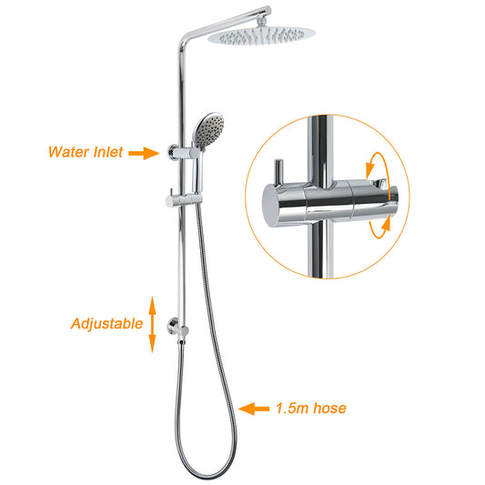 WELS Chrome Dual 10" Slim Rain Shower 5 Modes Handset Mixer Valve Sliding Rail + Single Mixer V1233-C4902B22HR005M5C1KSR110