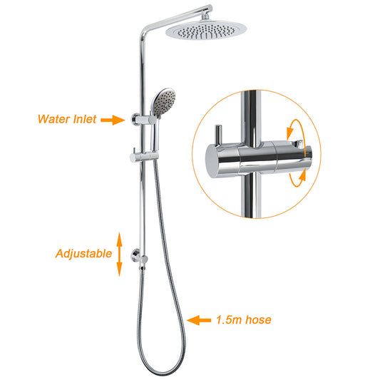 WELS Chrome Round 9" Rain Shower Head 5 Modes Massage Handheld Sliding Rail Set Twin Taps V1233-C4902B22HR005M5C1SR0901CPF0282A
