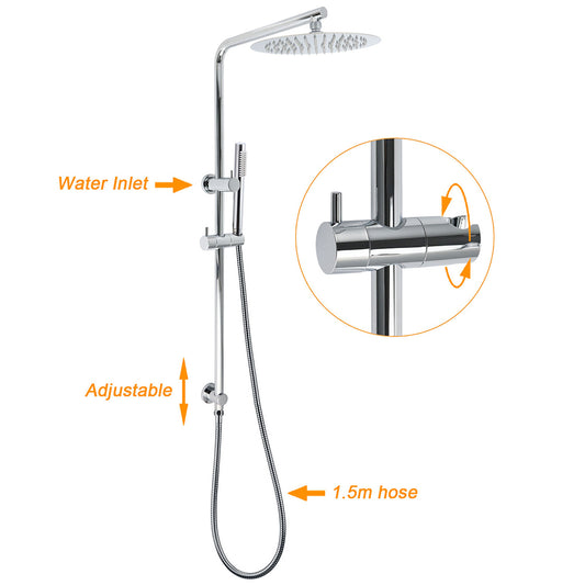 WELS 2 In 1 Shower Head Set Sliding Rail 3 Mode Handheld Arm 10" Round Chrome V1233-C4902B22HT006CKSR110