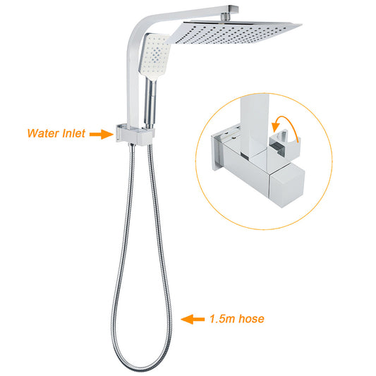 WELS Dual Square Shower Head 3 Mode Handheld Diverter Wall Arm 10" Rain Set V1233-HS002M4CSS1001A702