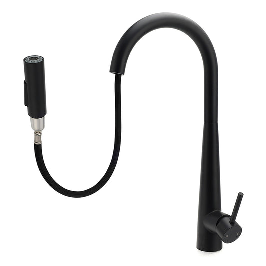 Round Matt Black Pull Out Kitchen Sink Tap Laundry Basin Mixer 2 Way Spout Set V1233-KRD5152B