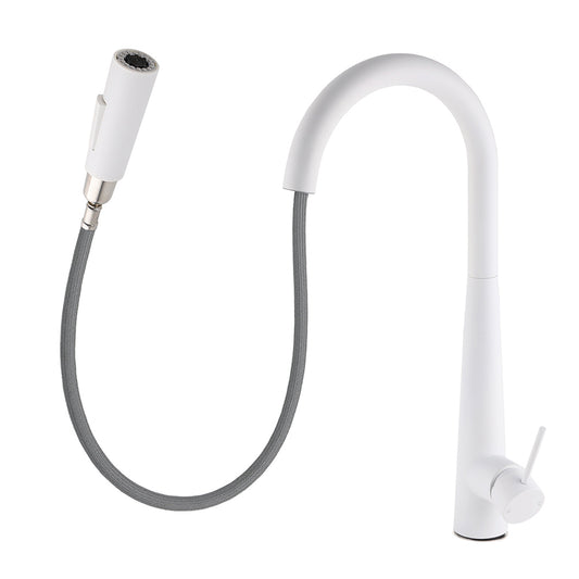 Matte White 2 Modes Spray Kitchen Mixer Pull Out Sink Tap Laundry Swivel Faucet V1233-KRD5152W