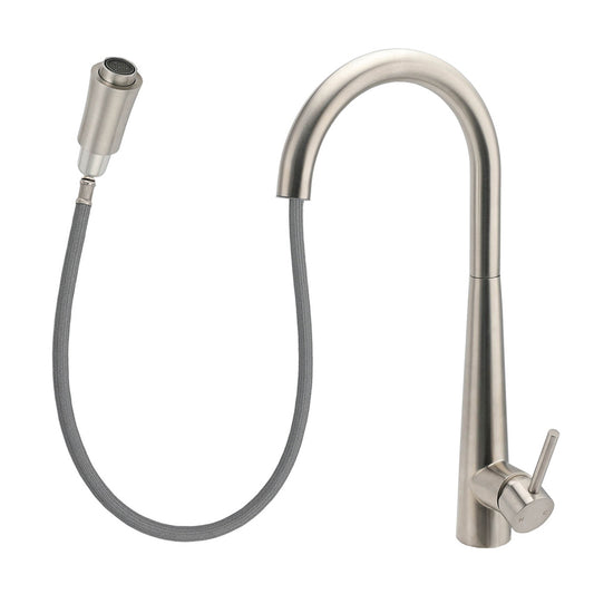 Brushed Nickel Silver Round Pull Out Kitchen Sink Tap Mixer Faucet Spout Outlet V1233-KRD515N