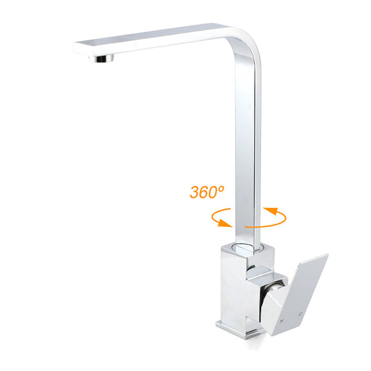 WELS Chrome Square Gooseneck Spout Swivel Laundry Sink Kitchen Mixer Faucet Tap V1233-KSQ501CR
