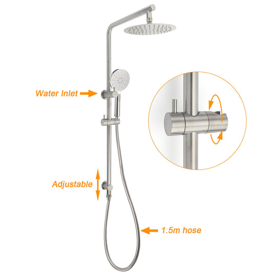 Brushed Nickel Dual Shower Set Sliding Rail Arm 8" Round Head Handheld Silver V1233-S4902BNHR002M4CNKSR108N