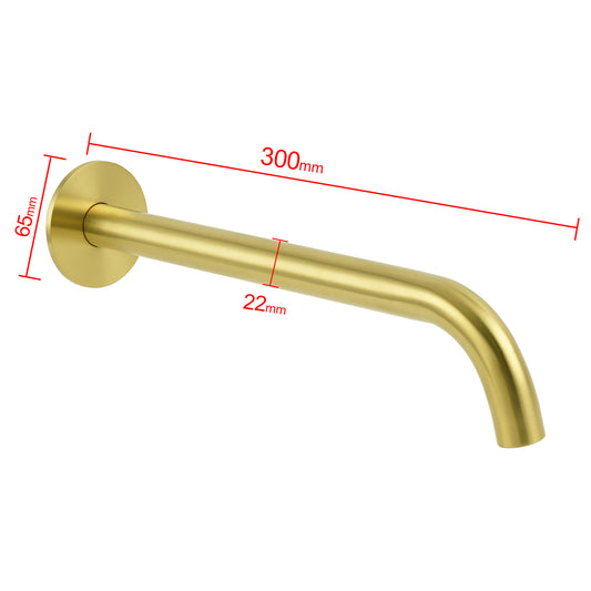 Bathroom 300mm Long Wall Mounted Extention Bath Tub Filler Spout Brushed Gold V1233-SP60530BG