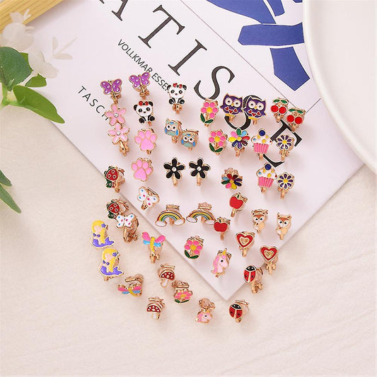 24 Pairs Girls Clip-on Earrings Children Cute Flower Metal Earring Princess Dress Up V1237-ZY-203-0539