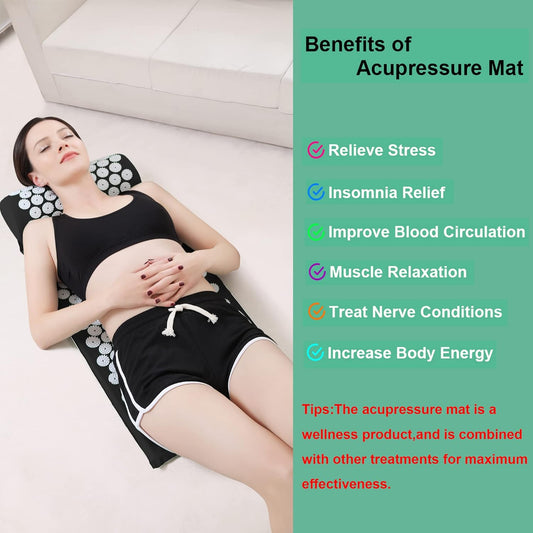 Acupressure Mat and Pillow Set with Bag Acupuncture Mat for Neck and Back Pain, Muscle Relaxation Stress V1237-ZY-203-0727