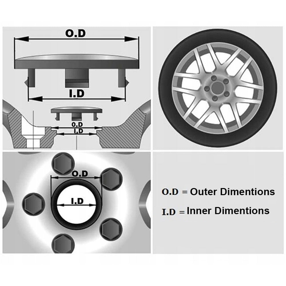 4-pack - Tesla Center Caps / Hubcaps - Car 77 Black/silver V1237-ZY-203-0778