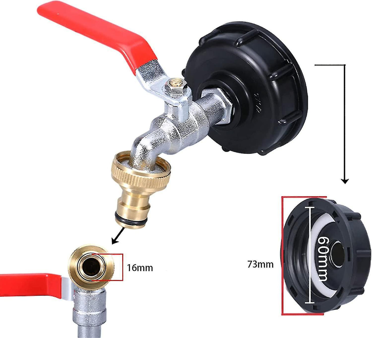1000L tank tap with garden hose connector, S60x6 IBC tap connection V1237-ZY-203-1116