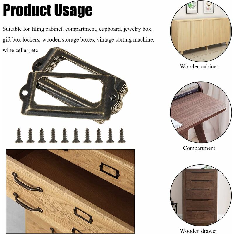 Metal label holder with screws for desk, bronze, 15 pcs, size 70x33mm V1237-ZY-203-1509