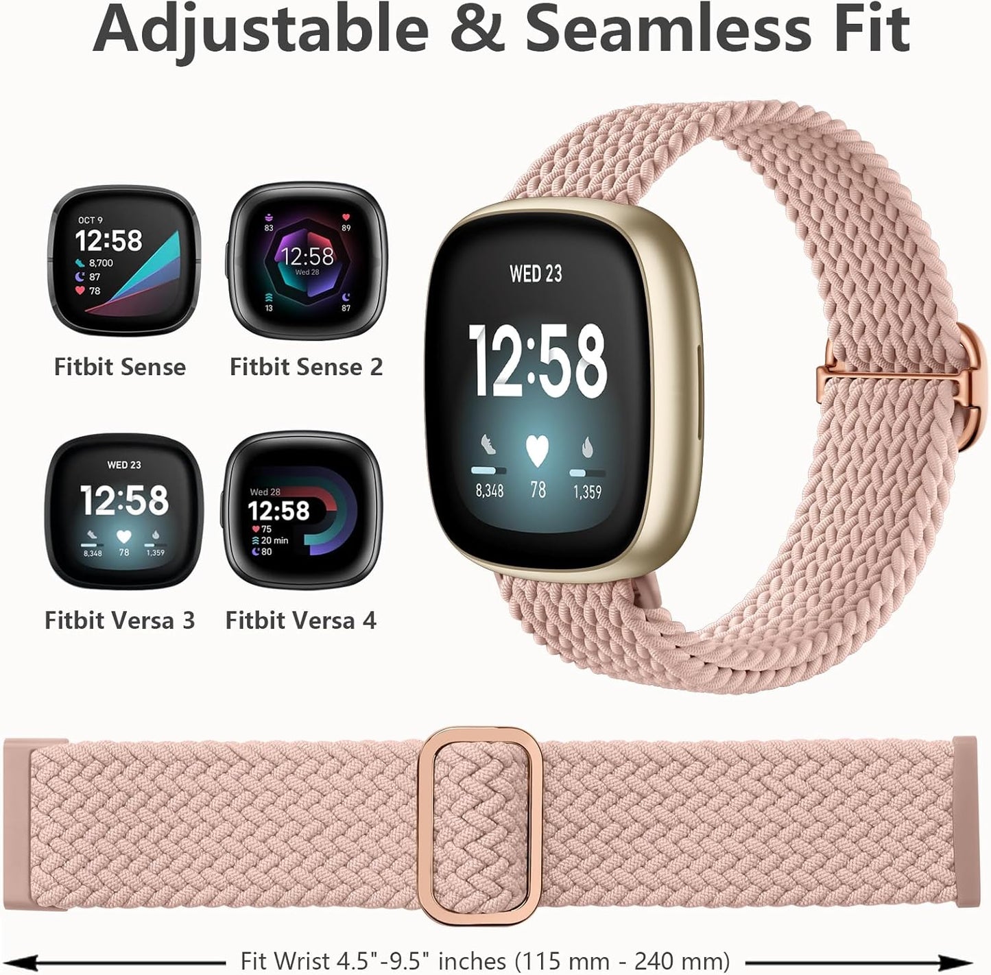 Elastic Braided Nylon Sport Strap for Fitbit Versa - Compatible Straps (Sense/Sense 2) V1237-ZY-203-1627