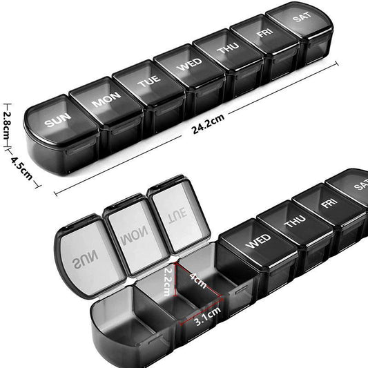 Medicine dispenser for 1 week with large compartments black V1237-ZY-203-1651