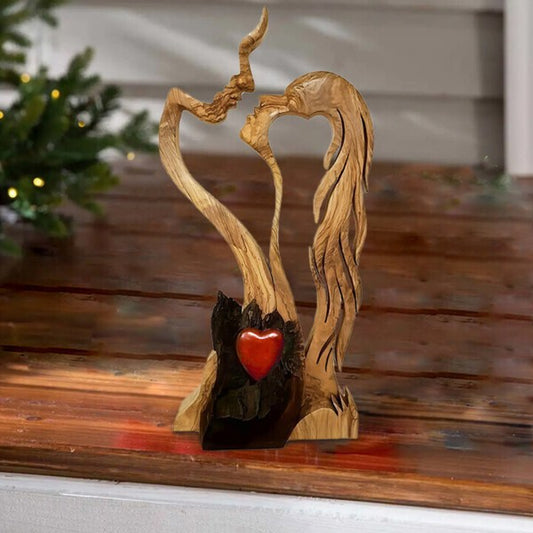 Romantic Abstract Statue Love Heart Kissing Couple Wooden Figures Sculpture V1237-ZY-203-1730