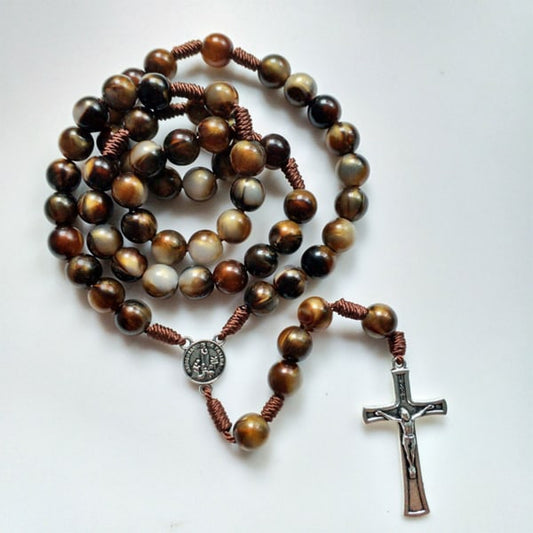 Crucifix Rosary Beads Necklace Medal Chain Pendant Necklace Brown Acrylic Beads Long Chain Pray Jewelry Gift V1237-ZY-203-2002