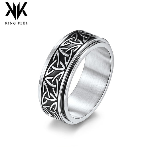 Nordic Norwegian Viking Triangle Knot Rotatable Titanium Steel Ring for Men and Women Relaxing Finger Ring V1237-ZY-203-2161