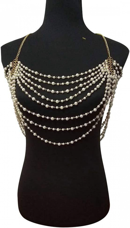 Sexy Body Chain, Multi-layer Pearl Necklace for Back, Waist, Beach Bikini, Fashion, Backless Dress, Strap, V1237-ZY-203-2212