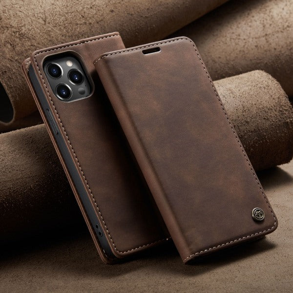 Compatible with iPhone 13 mobile case leather case flip case coffee Apple 13_max V1237-ZY-203-2484