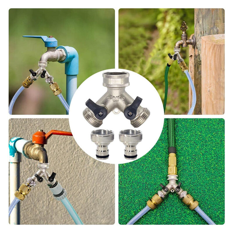 2-way Brass Hose Splitter with Quick Connect for 3/4"" V1237-ZY-203-2594