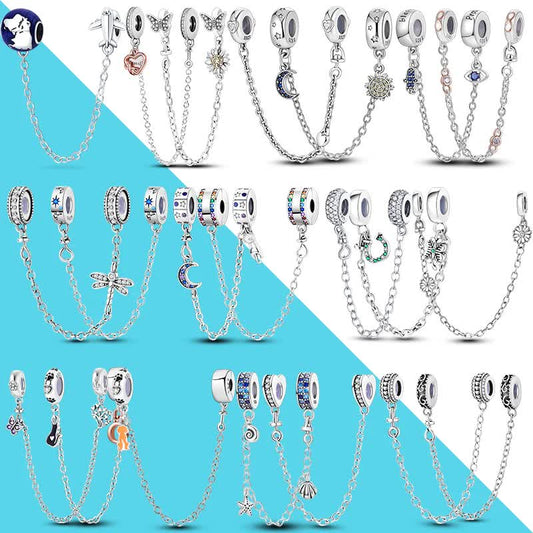 925 Sterling Silver Clip Charms Safety Chain Charm Silicone Stopper Bead Fit Jewelry Making For Bracelet T V1237-ZY-203-2598