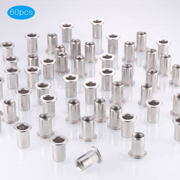 60pcs 304 Stainless Steel Rivet Nut M8 Flat Head Blind Nut Threaded Rivet Nut Rivet Nut for Threaded Insert V1237-ZY-203-3493