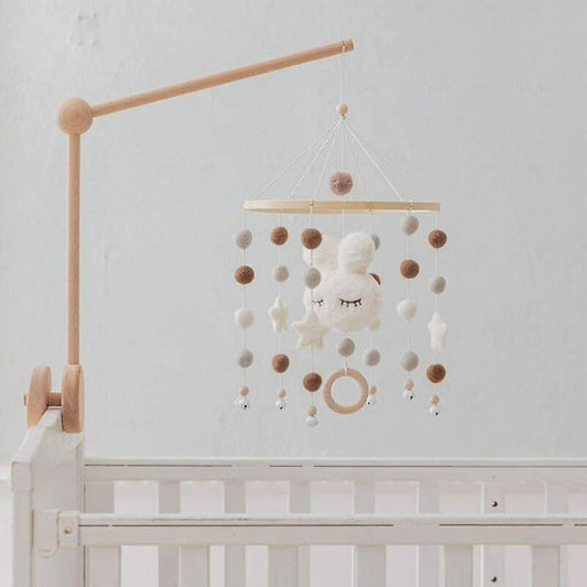 Baby with Felt Ball Hanging Nursery Rabbit Wind Chime Crib Mobile (White) V1237-ZY-203-3589