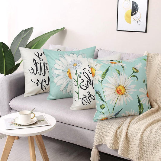 Cushion Cover 45 x 45 cm Set of 4 Decorative Cushions Daisy Cushion Cover Decoration Cotton Decorative V1237-ZY-203-4955