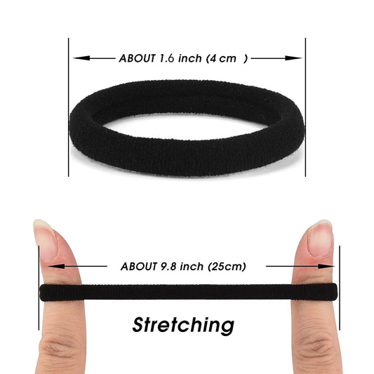 50 pcs Black Hair Ties, Seamless Cotton Ponytail Holders, Elastic Hair Bands That Don't Hurt for Thick, Heavy V1237-ZY-203-5164