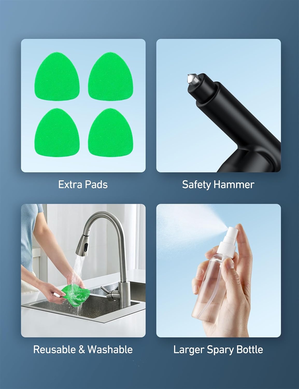 Windshield Washer, Car Windshield Cleaning Tool for Inside with 4 Reusable and Washable Microfiber Pads, Green V1237-ZY-203-5290
