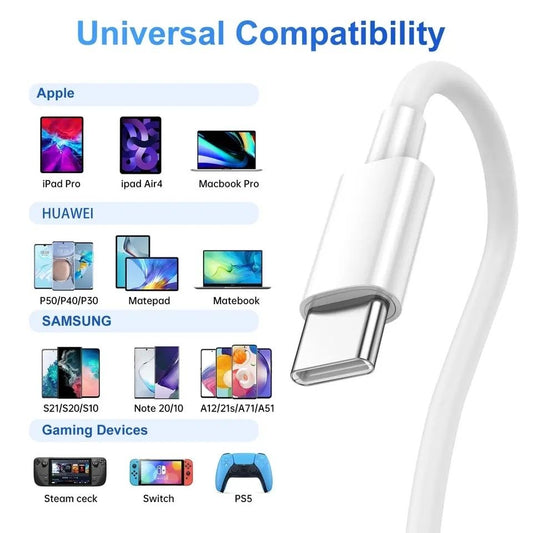 2-PACK USB-C to USB-C Fast Charging Cable, 2m, White V1237-ZY-506-0335