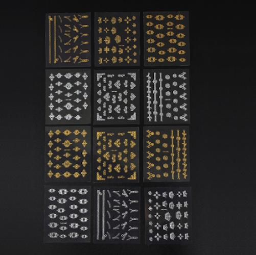 6 Sheets Silver Gold Nail Stickers, 12x4 cm V1237-ZY-506-0337