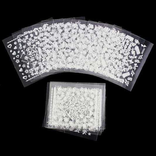 White nail decorations flowers stickers, 10 sheets V1237-ZY-506-0417