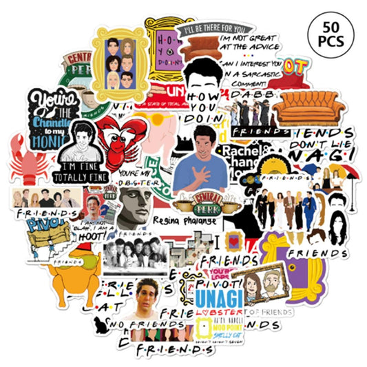 50pcs Fashion Graffiti Stickers, Waterproof for Laptop & Skateboard, Compatible with Friends V1237-ZY-506-0734