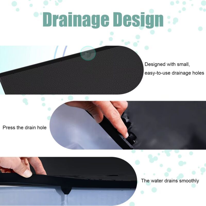 Waterproof Silicone Under Sink Mat Black Flexible Cabinet Liner with Drainage Hole, 34 x 22in V1237-ZY-522-0078