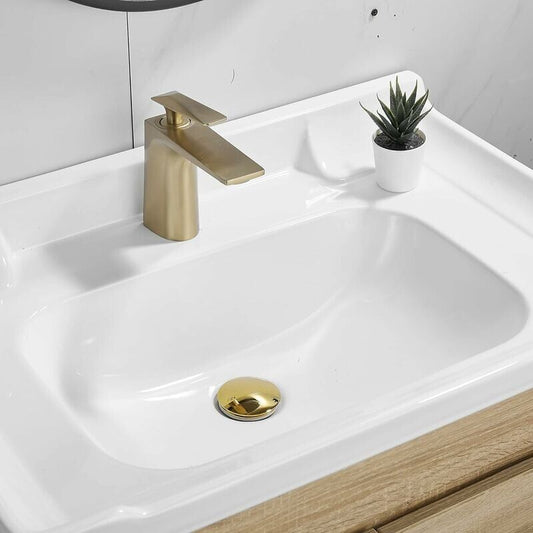Gold Pop up Sink Drain Without Overflow, Drain Plug with Strainer Basket, Drain Waste for Bathroom Sink Brass V1237-ZY-528-018