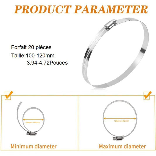 20 Pieces Pipe Clamp, Adjustable Pipe Clamp 100, 304 Stainless Steel Hose Clamp, Metal Hose Clamp, for Pipe, V1237-ZY-528-023