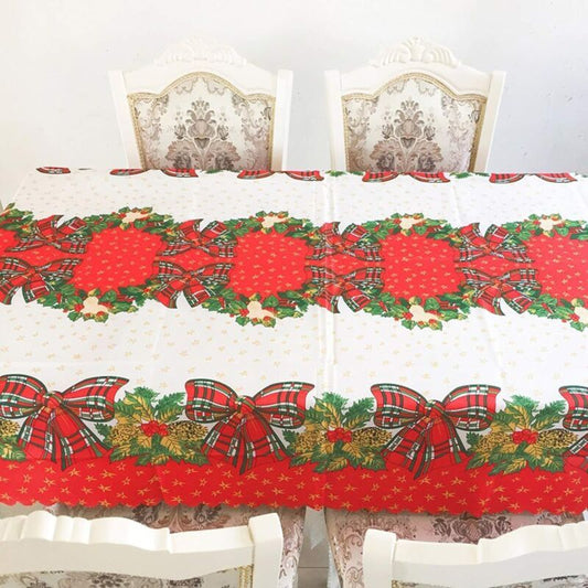 Tablecloth for Christmas Rectangular Polyester Stain Resistant Tablecloth Christmas Red Tablecloths Stain V1237-ZY-528-025