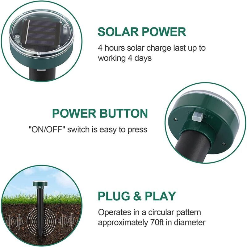 4 Pieces Solar Mole Repeller, Ultrasonic Pest Repeller Mole Control with IP65 Waterproof, Garden Mole V1237-ZY-528-028