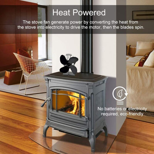 Fireplace and Stove Accessory, 6 Blades Wood Stove Fan, Stove Fan with Thermometer, Heat Powered Fireplace V1237-ZY-528-046