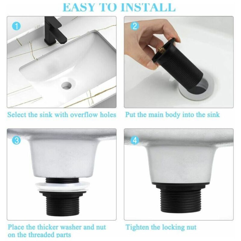Pop up Drain, Pop up Drain Without Overflow, Universal Pop up Sink Drain, Sink Drain, Black Drain for Sink V1237-ZY-528-104