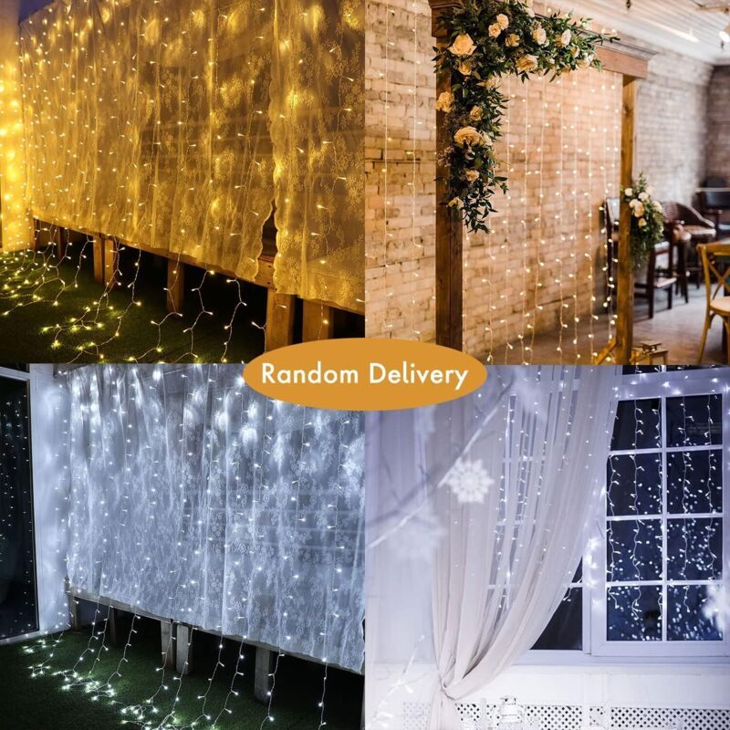 Outdoor LED Light Curtain with 8 Modes Warm White Christmas String Lights, 3 x 3 m, 300 LED V1237-ZY-528-232
