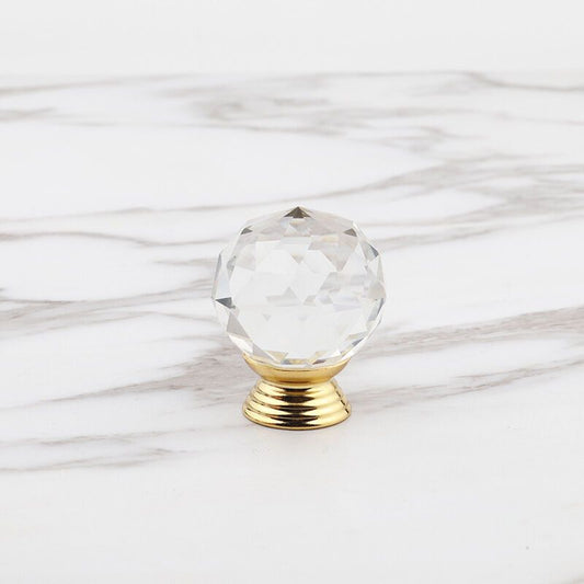 10 Pack Handle Door Knob Diameter Crystal Gold, Cabinet Knobs Mant Round Glass Knobs Decoration for Furniture V1237-ZY-528-263